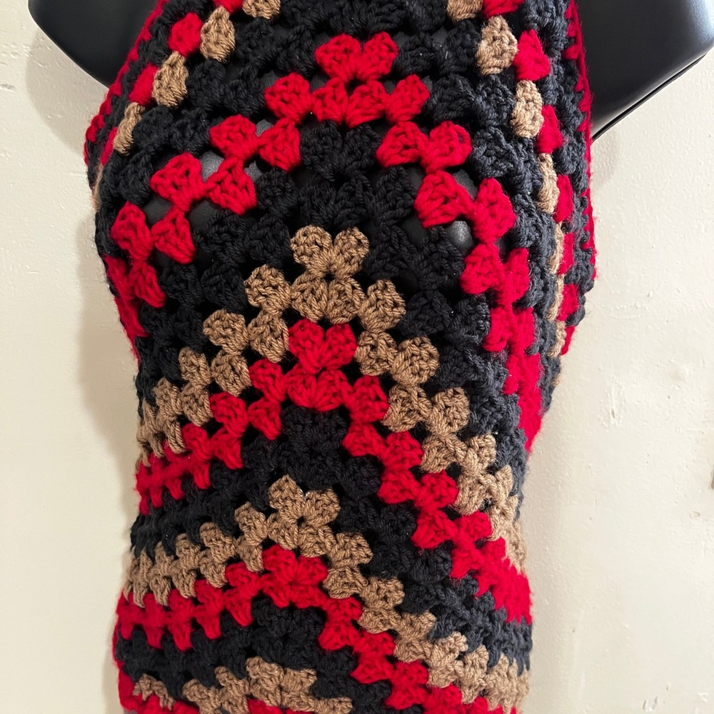 Crochet Red and Black Scarf halter top